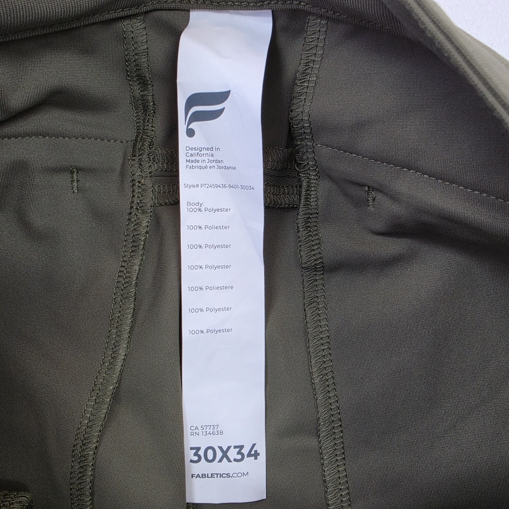 Fabletics Pants Mens 30x34 Olive Green Slim Fit Stretch Workwear Casual Chino - Picture 3 of 12